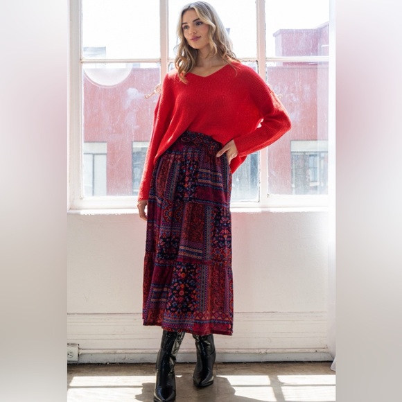 ODDI Full Size Printed Tiered Maxi Skirt - Picture 3 of 7